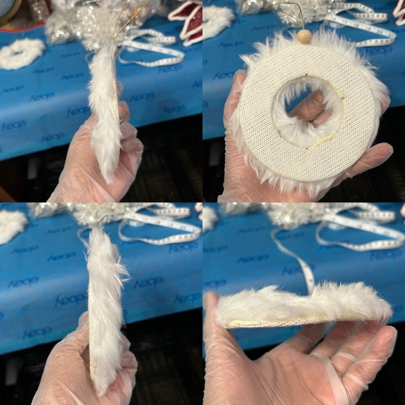 White Fluffy Ring Wreath Christmas Ornaments - Set Of Two - “Snowfall” - Picture 5 of 13